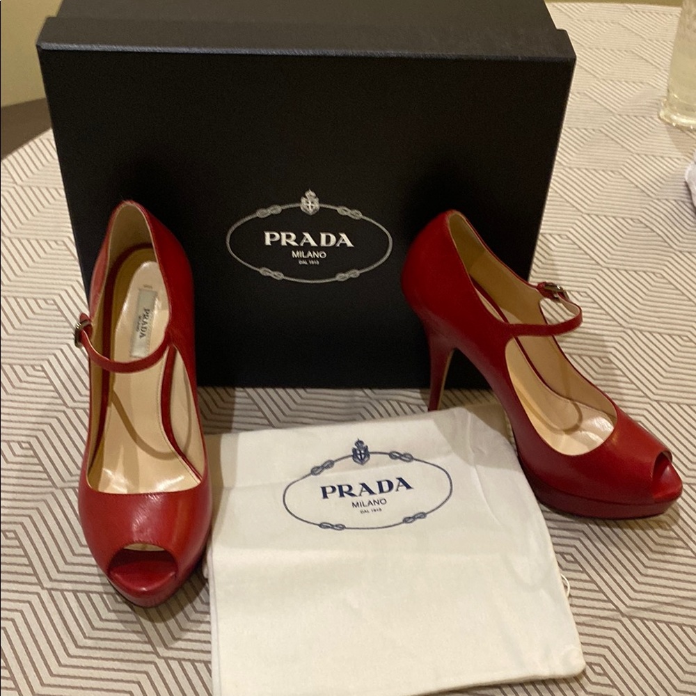 Prada Women's Red Peep-Toe Heels